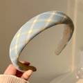 Diadema ancha y gruesa con estampado de cuadros azul y amarillo jengibre - Cuadros Azules