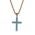 Collana a corda dorata con pendente a croce e zirconi azzurri brillanti per uomo e donna - Oro Blu Con Catena a Corda in Acciaio 3mm*24inch