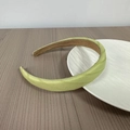 Detail view of light green twill fabric headband with soft brown non-slip velvet inner lining - Green Stripe
