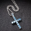 Collana con ciondolo a croce argento con zirconi blu cielo e catena a corda intrecciata - Argento Blu Con Catena a Corda in Acciaio 3mm*24inch