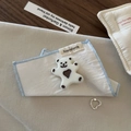 Cute cream candy bear hair clip accessory on blue handkerchief with a heart ring - Hair Clip / White