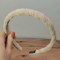 Handmade fabric wrapped headband in beige with textured finish and black label tag - Handmade Pleated Texture Style / Beige