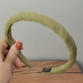 Olive green fabric wrapped headband with a textured striped finish and handmade label - Handmade Pleated Texture Style / Green
