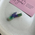Handmade marble texture hair clip with purple and blue gradient in a ceramic tray - Blue Green Purple