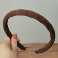 Handmade coffee brown fabric wrapped headband with pleated texture and logo detail - Handmade Pleated Texture Style / Brown