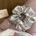 Chic metallic silver oversized scrunchie with high-gloss finish and pleated texture - Scrunchie / Silver