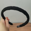 Classic black fabric wrapped headband with a minimalist handmade label for women - Handmade Pleated Texture Style / Black