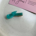 Handmade lake blue acetate bow hair clip with gold France lettering and metal base - Blue