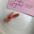 French style handmade pink acetate bow hair clip with gold logo lettering - Orange