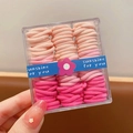 Pink high elasticity hair ties set for girls in a square clear plastic storage box - Pink Series