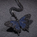 Hip-hop vlinder ketting met blauwe en zwarte stenen op een zwarte Cubaanse ketting - Kettingset / Blauw Zwart En Gun Black Koperen Cubaanse Ketting