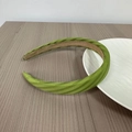 Elegant green striped fabric headband for women with a non-slip brown lining finish - Green Deep Stripes