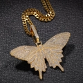 Hip hop ketting met gouden cubaanse schakel en grote vlinder hanger met witte zirkonia - Kettingset / Goudkleur En Staalkleurige Cubaanse Ketting