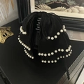 Elegante pinza per capelli grande in seta nera con perline per accessori donna - Nero