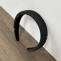Close-up of black padded fabric headband with delicate silver bead embellishments - Black Headband