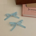 Lot de deux barrettes à cheveux nœud en velours bleu clair au style coréen épuré - Bleu