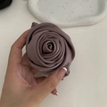 Elegant mauve satin rose hair tie accessory with realistic multi-layer flower petals - Purple