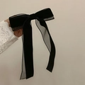 Übergroße schwarze Haarklammer aus Samt und Organza mit langen Bändern für Damen - Schwarz