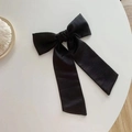 Eleganter großer schwarzer Stoffschleifen-Haarclip mit langen Bändern für Damen - Schwarz