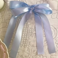 Barrette à cheveux avec nœud en satin bleu clair et longs rubans au style français - Cravate à cheveux / Chouchou Bleu