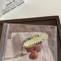 Cute colorful woven chain hair clip with a stylish gradient yarn design on metal base - Beige