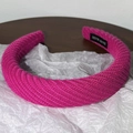 Handmade chunky knitted headband in rose pink color with a woven twill texture finish - Rose Red
