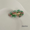 Cloud shaped marble hair clip in green and pink colors with 6cm golden metal barrette - Pink & Green