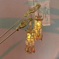 Goldene chinesische Haarnadel mit leuchtender Palastlaterne und eleganten Quasten - Leuchtende Laterne Quaste Haarstab / Gold
