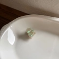 Mini iridescent pearly white hair claw clip with golden France Handmade lettering - Pink & Green