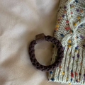 Dark brown thick knit hair tie with cartoon bear charm on elegant silk fabric - Dark Coffee