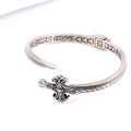 Vintage oxidized stainless steel open cuff bracelet with sword and cross floral patterns - Military Floral Pattern