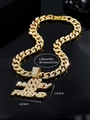 Chaîne cubaine dorée hip hop avec pendentif lettre serti de cristaux étincelants - Or (Pendentif + Chaîne)