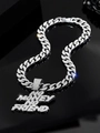 Chaîne cubaine argentée style hip-hop avec un grand pendentif lettre orné de cristaux - Argent (Pendentif + Chaîne)