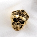 Gothic punk officer skull ring in gold finish with military cap on white background - US 12 / Gold