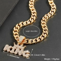 Catena cubana dorata da 50cm con ciondolo a corona KING tempestato di diamanti - Necklace Set / 50cm / Oro (Ciondolo e Catena)