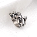 Vintage hip hop style Chinese dragon open ring in polished silver metal for men - US 9 / Antique Silver