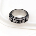 Anello hip-hop vintage in acciaio inossidabile argento con totem a rilievo e incisioni - US 12 / Mantra Cinese Spinner / Nero Argento