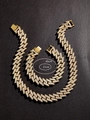 Gold iced out hip hop cuban link chain set with necklace 45cm and bracelet 21cm - Necklace And Bracelet / Gold