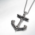 Vintage gothic anchor necklace with skull and cross details in polished silver titanium steel - Pendant Only (Without Chain) / Silver