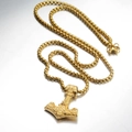 Punk style golden Thor's hammer Mjolnir pendant with Valknut relief on stainless steel chain - Pendant Only (Without Chain) / Gold Thor's Hammer