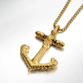 Gothic gold anchor necklace with skull and snake elements on a stainless steel box chain - Pendant Only (Without Chain) / Gold