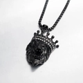 Punk Löwenkopf Halskette für Herren mit Strass-Krone und schwarzer Box-Kette Schmuck - Nur Anhänger / Schwarz