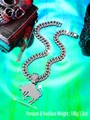 Iced out silver Cuban chain with large bull pendant and sparkling zircon stones - Taurus / Pendant + Chain / Silver