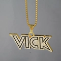 Golden VICK alphabet pendant necklace featuring sparkling rhinestones and a round box chain - Gold
