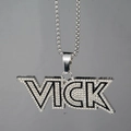 Silver-toned VICK letter pendant necklace with sparkling crystal rhinestones in hip-hop style - Silver
