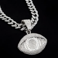 Luxuriöser Evil-Eye-Anhänger mit eisiger kubanischer Kette im Hip-Hop-Stil in Silber - Halskette und Anhänger / Silber