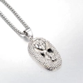 Hip hop style Pharaoh pendant necklace in silver stainless steel with sparkling crystals - Pharaoh Silver with 70cm Chain