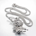 Hip hop style titanium steel Sun Wukong pendant necklace with full diamond settings - Pendant Only (No Chain) / Silver