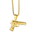 Polished gold hip hop revolver pistol pendant necklace with skull and flame engraving - Pistol Pendant Only