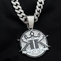 Macro detail of iced-out silver pendant with King of Kings text and thick cuban link - Silver (Necklace And Pendant)